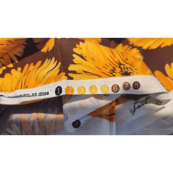 Material Cotton Yellow Flowers Brown background 4 yards TE-33 Bliss Annabella T - Picture 3 of 6